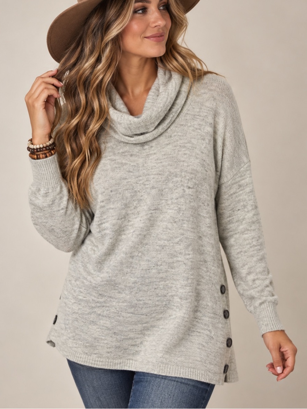 🍂✨ ALYX Cowl Neck Side Button Sweater Size L Boho Cozy ✨🍂